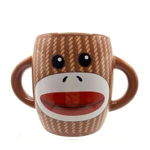 Cute Sock Monkey Two Handled Ceramic Coffee, Drink Mug/Cup - Brown